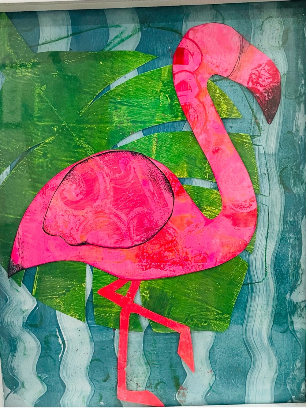 Shadow box Flamingo Mixed collage art